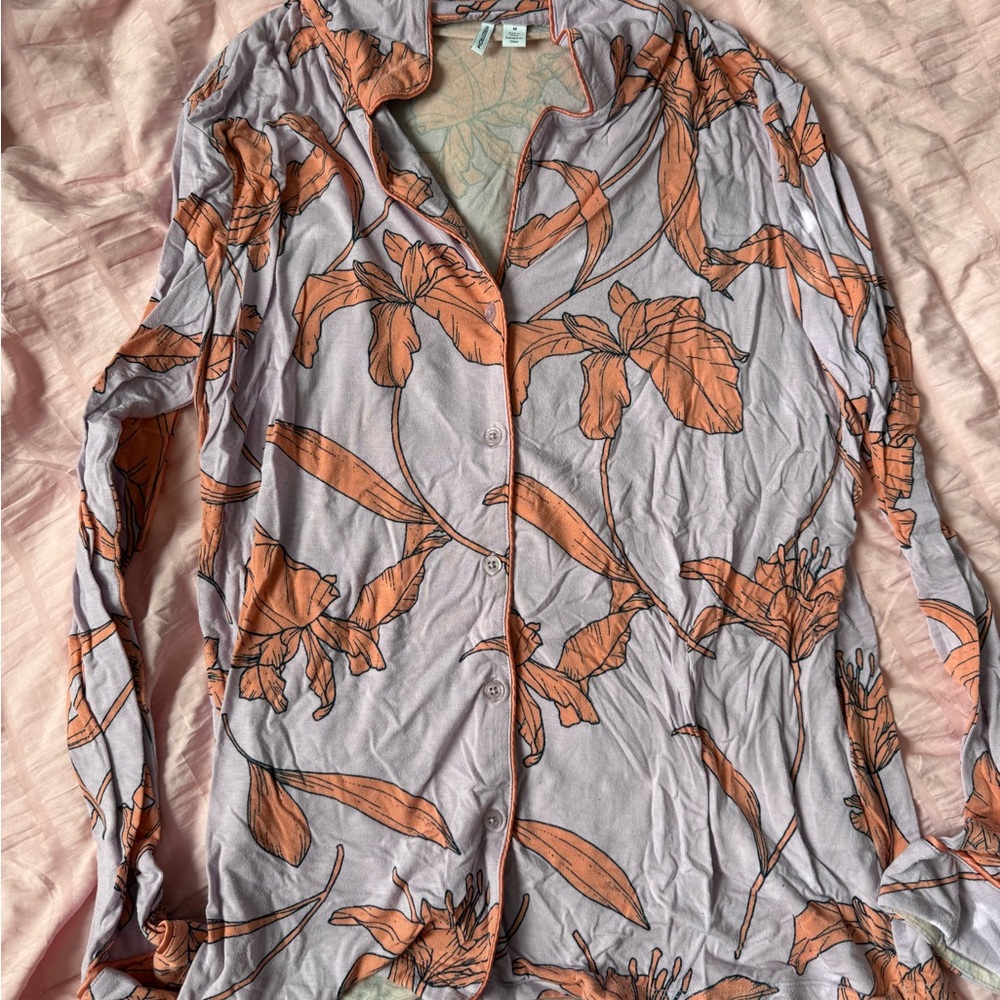 Nordstrom Peach and Lavender Floral Shirt